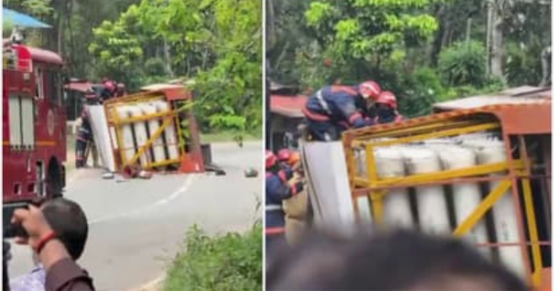തിരുവനന്തപുരത്ത് സിഎൻജി ഗ്യാസ് ലോറി മറിഞ്ഞ് അപകടം, ഫയർഫോഴ്സ് സ്ഥലത്ത്: വാഹന ഗതാഗതത്തിൽ നിയന്ത്രണം