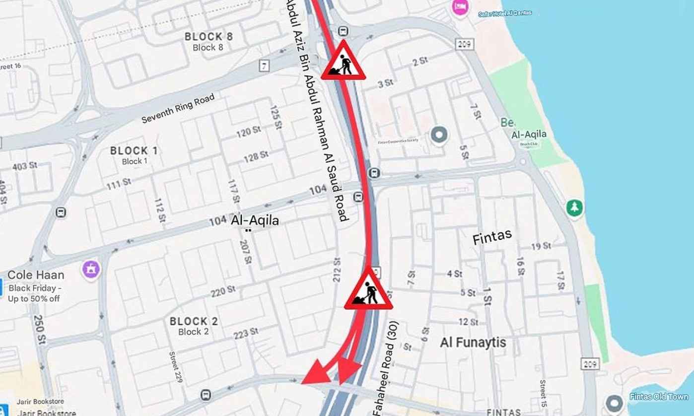 ഫഹാഹീൽ റോഡിൽ ഭാഗിക ഗതാഗത നിയന്ത്രണം